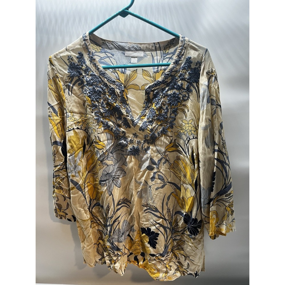 Charter Club Size Large Women's V-neck Blouse 3/4 Sleeve Lightweight